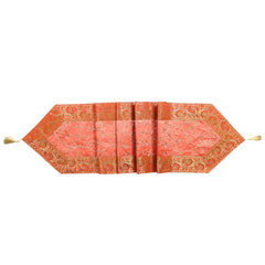 Luxury Brocade Table Runner Orange Floral Silk Runner