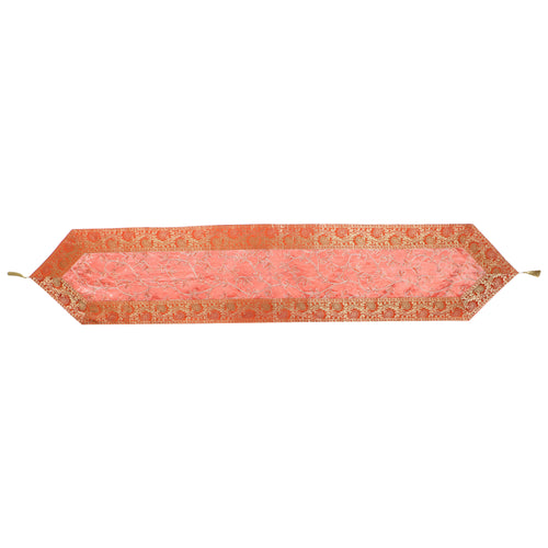 Luxury Brocade Table Runner Orange Floral Silk Runner
