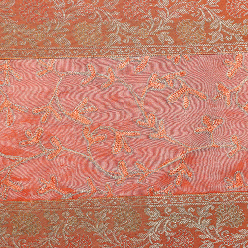 Luxury Brocade Table Runner Orange Floral Silk Runner