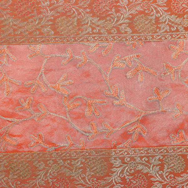 Luxury Brocade Table Runner Orange Floral Silk Runner