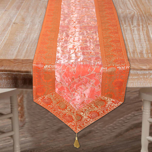 Luxury Brocade Table Runner Orange Floral Silk Runner