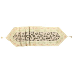 White Floral Table Runner Silk Brocade 14x72 Inch Table Runner