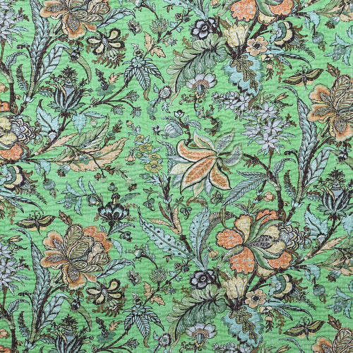 Indian Handmade Floral Kantha Green Quilt