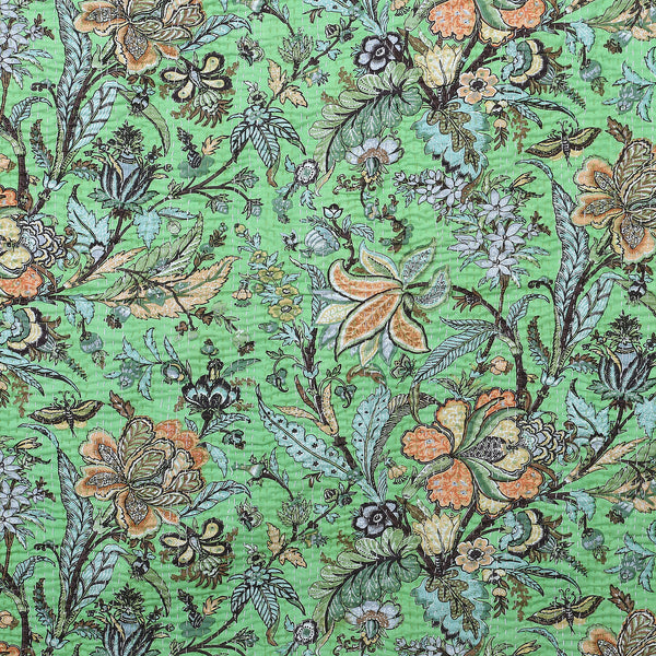 Indian Handmade Floral Kantha Green Quilt