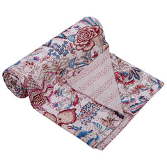 Handmade Cotton Kantha Floral Queen Quilt