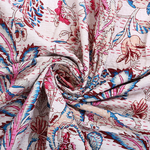 Handmade Cotton Kantha Floral Queen Quilt