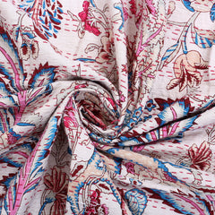 Handmade Cotton Kantha Floral Queen Quilt