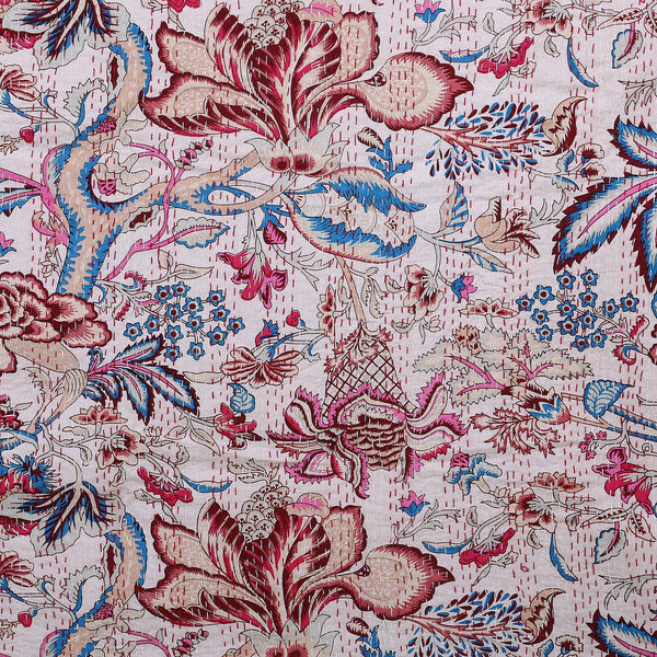Handmade Cotton Kantha Floral Queen Quilt