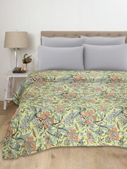Vintage Kantha Floral Yellow Queen Quilt