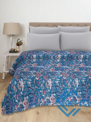Blue Handmade Cotton Floral Quilt King Size