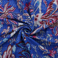 Floral Kantha Blue Handmade Throw Blanket
