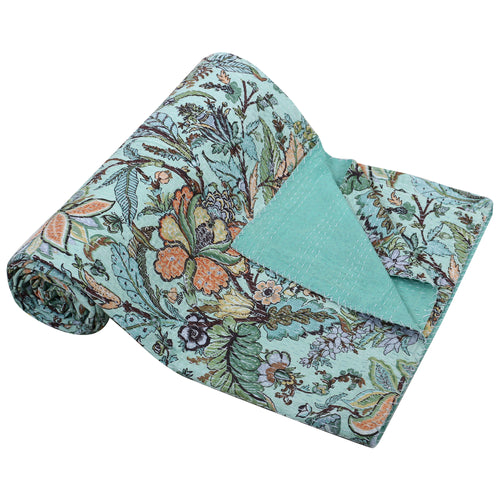 Vintage Floral Kantha 100% Cotton Handmade Quilt