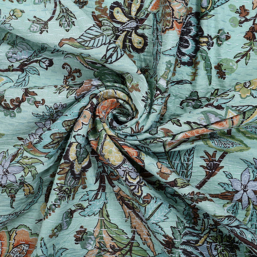 Vintage Floral Kantha 100% Cotton Handmade Quilt