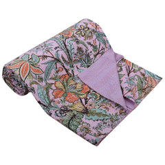 Handmade Kantha Floral Cotton Indian Quilt