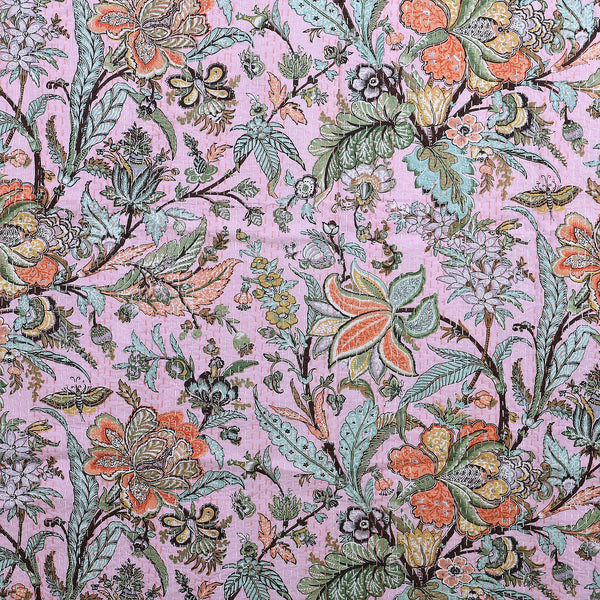 Handmade Kantha Floral Cotton Indian Quilt