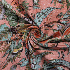 Peach Floral Cotton Bedspread Quilt Throw