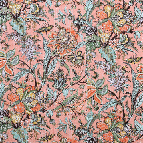 Peach Floral Cotton Bedspread Quilt Throw