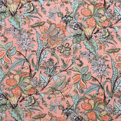 Peach Floral Cotton Bedspread Quilt Throw