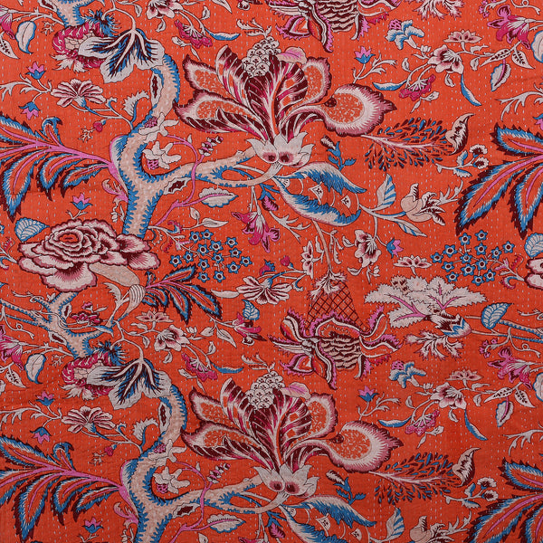 Vintage Kantha Bedding Red Floral King Size Quilt