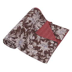 Brown Floral Kantha Handmade Bedding Quilt