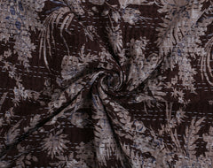 Brown Floral Kantha Handmade Bedding Quilt