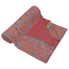 Vintage Kantha Block Print Floral Red Cotton Quilt