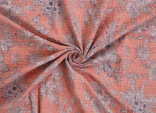 Vintage Kantha Block Print Floral Red Cotton Quilt