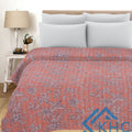 Vintage Kantha Block Print Floral Red Cotton Quilt