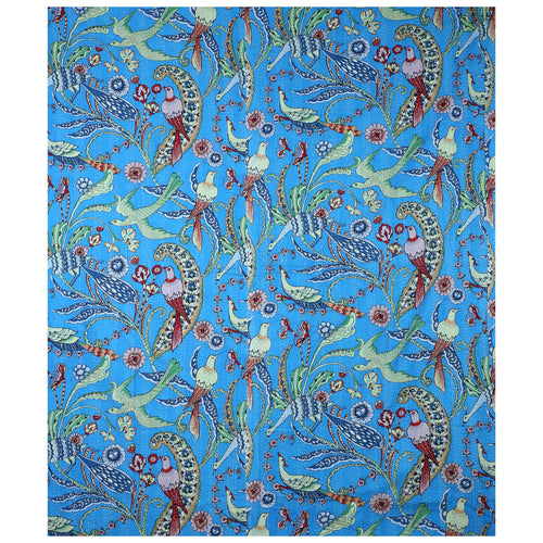 Turquoise Blue Bird Print Handmade Cotton Vintage Quilt