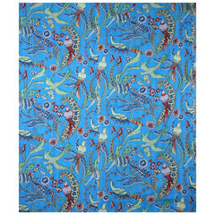 Turquoise Blue Bird Print Handmade Cotton Vintage Quilt