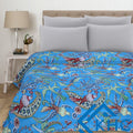 Turquoise Blue Bird Print Handmade Cotton Vintage Quilt