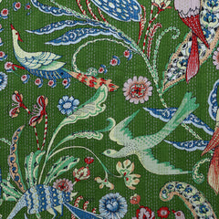 Green Bird Print Handmade Kantha King Quilt