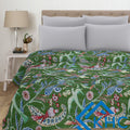 Green Bird Print Handmade Kantha King Quilt