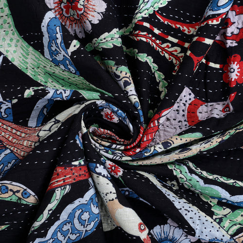 Navy Blue Bird Print Bohemian Quilt Bedding