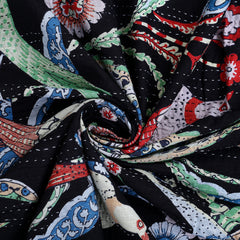 Navy Blue Bird Print Bohemian Quilt Bedding