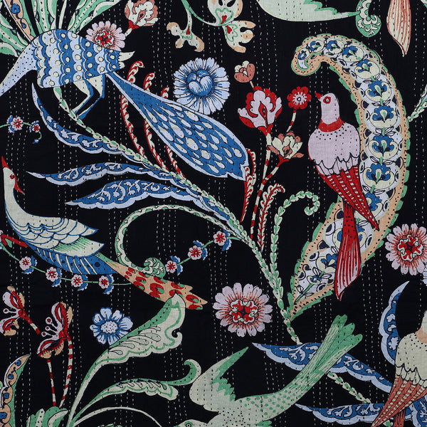 Navy Blue Bird Print Bohemian Quilt Bedding