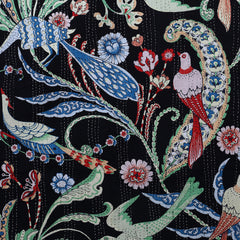 Navy Blue Bird Print Bohemian Quilt Bedding