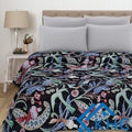 Navy Blue Bird Print Bohemian Quilt Bedding