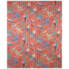 Handmade Light Orange Bird Blcok Printed Kantha Quilt