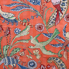 Handmade Light Orange Bird Blcok Printed Kantha Quilt