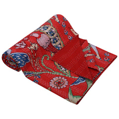Indian Handmade Red Bird Cotton Quilt