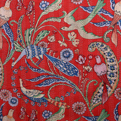 Orange Bird Print Kantha Cotton Bed Cover