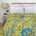 Handblocked Bird Printed Yellow Kantha Bedding Quilt
