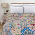 Beige Bird Bedspread Handmade 100% Cotton Quilt