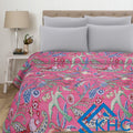 Baby Pink Bird Print Indian Vintage Kantha Quilt Throw