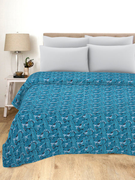 Blue Floral Vintage Print Handmade Bohemian Quilt