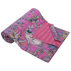 Monkey Print Pink Cotton Handmade Throw Blanket