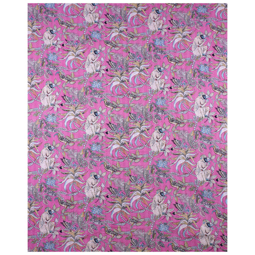 Monkey Print Pink Cotton Handmade Throw Blanket