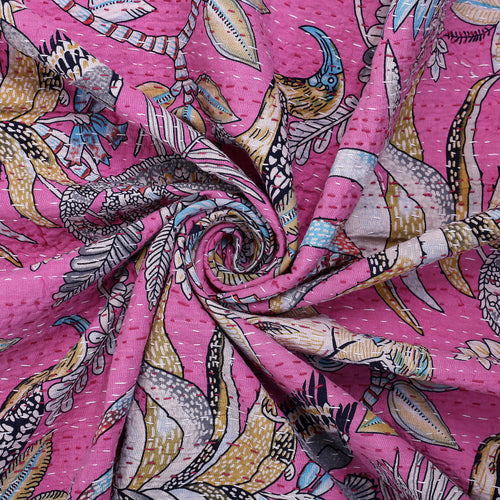 Monkey Print Pink Cotton Handmade Throw Blanket