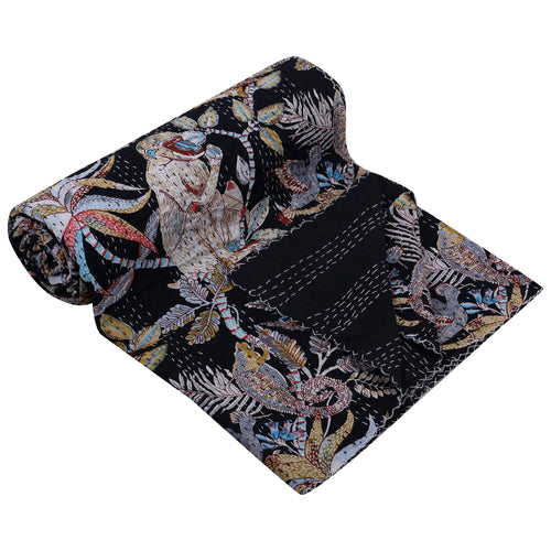 Black Quilt Kantha Blanket Indian Handmade Bedsheets